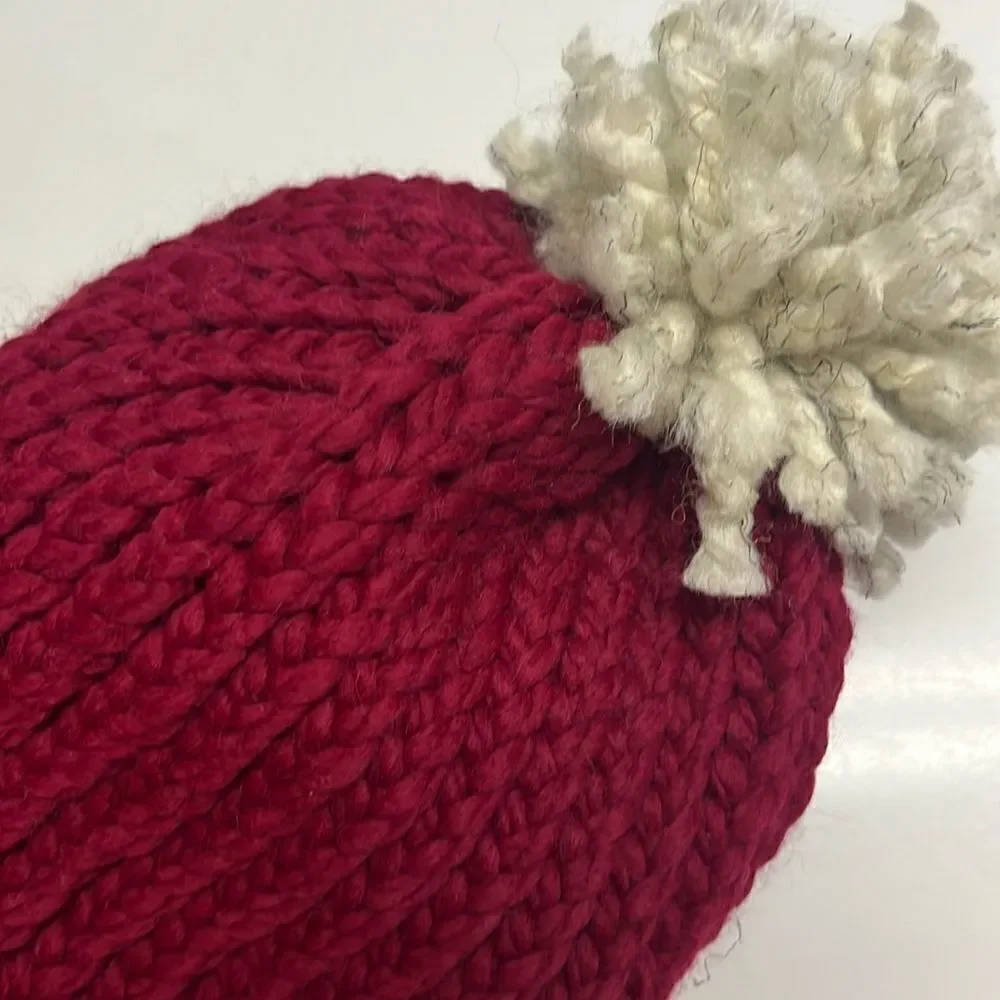 Homemade Wool and Acrylic Knitted Cranberry and Wheat Winter Hat- Infant/XSmall